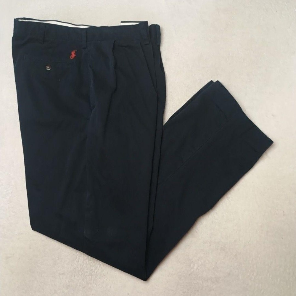 Polo Ralph Lauren Pants Men 36x34 Blue Pleated Ethan Chino Classic Logo School